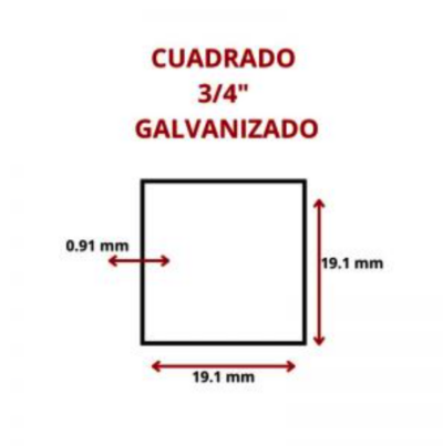 CUADRADO 3/4 CAL -- 20 -- 19.1 MM GALV